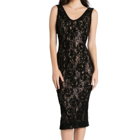 Dress the Population Carole Black Sequin and Lace Cocktail Sheath Dress Size M - Picture 1 of 13